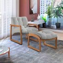 Ver imagem 2 de Poltrona e Puff Lis em Linho Bouclê com Base de Madeira