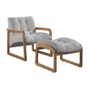 Ver imagem 1 de Poltrona e Puff Lis em Linho Bouclê com Base de Madeira