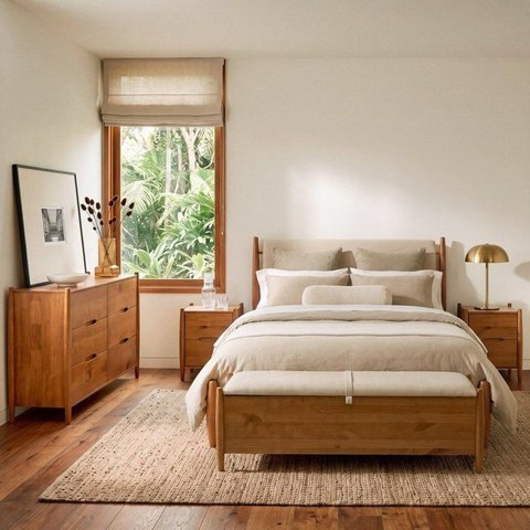 Conjunto Cama Casal com Mesas de Cabeceira, Cômoda 6 Gavetas e Baú Baru CabeCasa MadeiraOriginals