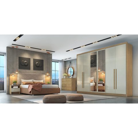 Guarda Roupa Casal com Espelho 6 Portas 6 Gavetas - Livorno-cumaru/fendi - Móveis Novo Horizonte