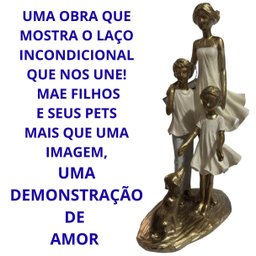 Escultura Estatua Alto Padrão Amor Mãe Casal de Filhos e Pet - 2