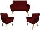 Ver imagem 1 de Kit Namoradeira + 2 Poltronas Decorativa Onix Suede Marsala Pés Madeira Mz Decor
