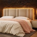 Ver imagem 1 de Cabeceira Painel Cama Box King Size Siri 200cm com Led Linho Bege - Abmaza