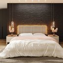 Ver imagem 3 de Cabeceira Painel Cama Box King Size Siri 200cm com Led Linho Bege - Abmaza