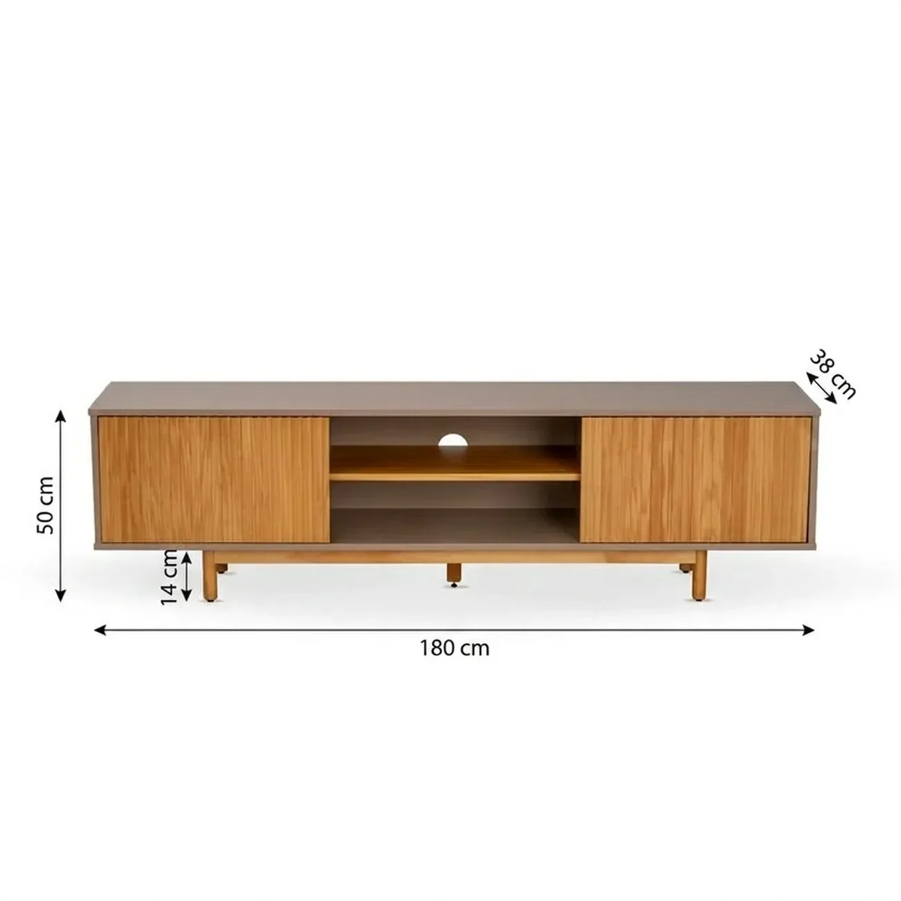 Ver imagem 3 de Rack Ripado para TV até 65 Polegadas em MDF/Madeira Maciça 180cm Rischio Marrom Fendi/Mel