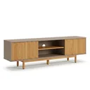 Ver imagem 2 de Rack Ripado para TV até 65 Polegadas em MDF/Madeira Maciça 180cm Rischio Marrom Fendi/Mel