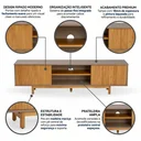 Ver imagem 6 de Rack Ripado para TV até 65 Polegadas em MDF/Madeira Maciça 180cm Rischio Marrom Fendi/Mel