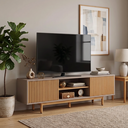 Ver imagem 1 de Rack Ripado para TV até 65 Polegadas em MDF/Madeira Maciça 180cm Rischio Marrom Fendi/Mel