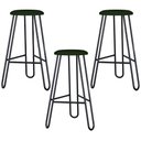 Ver imagem 1 de Kit 03 Banquetas Baixa Bar Cozinha Sala de Jantar Áris C01 Preto Linho Verde Musgo - Lyam Decor