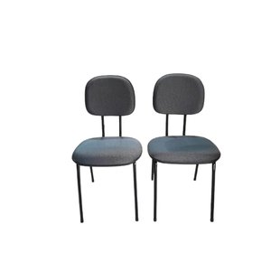 Kit 2 Cadeiras Palito Fixa para Recepção Igreja Recepção Sala de Espera Tecido Cinza Preto