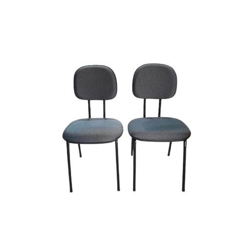 Kit 2 Cadeiras Palito Fixa para Recepção Igreja Recepção Sala de Espera Tecido Cinza Preto