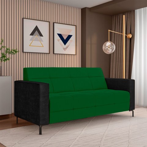 Sofá Living Decorativo Houston 2 Lugares 200cm Pés em Metal Veludo/ Pu Verde/ Preto G33 - Gran Belo