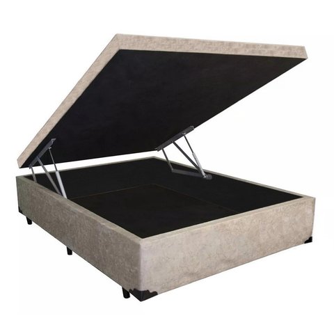 Cama Box Baú Casal Bege King Suede 138x188x41