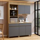 Ver imagem 1 de Cozinha Completa Modulada 3 Peças 5 Portas 2 Gavetas Torre Angular 100% MDF Realeza Premium Cinza/Carvalho/Titânio