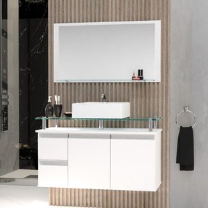 Conjunto Gabinete Banheiro 2 Gavetas 2 Portas 80cm com Espelheira Diamante - Branco - Branco
