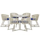 Ver imagem 1 de Mesa com 6 Cadeiras de Jantar Roma 120cm e Noronha em Alumínio Fendi Corda Náutica Estofado 10 Trama