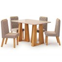 Ver imagem 1 de Mesa Karen 136 Cedro Off White com Kit 4 Cadeiras Sara Cedro Veludo Creme-DJ Móveis