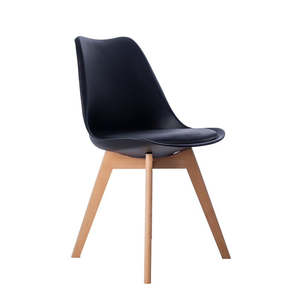 Cadeira Leda Eames Jantar Cozinha com Assento Estofado Preto