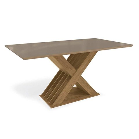 Mesa Multiuso Cozinha Graviola C/ Tampo Madeirado C/ Vidro 160x90cm Freijo/bronze - Kappesberg