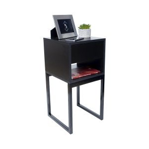 Mesa de Cabeceira Eco Industrial 30cm Preto Gaveta Superior Pés Ferro Preto para Quarto Cama