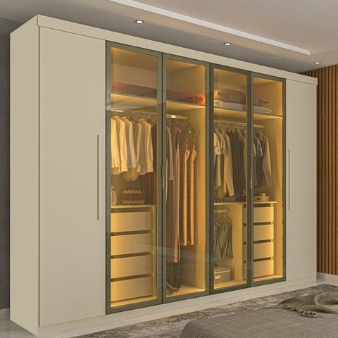 Guarda Roupa Casal Cumaru 6 Portas com 4 Portas Reflecta com LED Yescasa