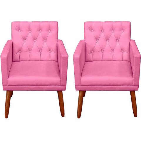 Kit Clássico 2 Poltronas Cadeira para Sala de Espera Resistente Recepção Pés de Madeira