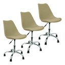 Ver imagem 1 de Kit 3 Cadeiras Leda Office Luisa Saarinen Estofada Base Giratória Cromada - Bege
