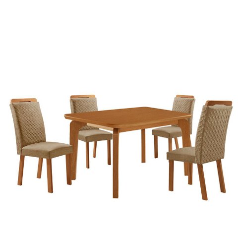 Mesa de Jantar Liz 120cm Tampo MDF Laminado Canto Copo com 4 Cadeiras Aline
