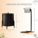 Ver imagem 2 de Kit Acessórios para Banheiro Lixeira e Suporte Porta Papel Higiênico Base de Madeira