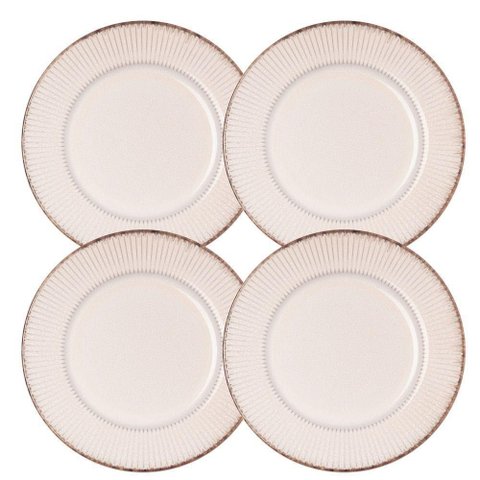 Jogo 4 Prato de Sobremesa Cerâmica Linear Branco Premium 20cm Lyor