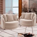 Ver imagem 2 de Kit 2 Poltronas Decorativa Giratória para Sala Kaly M22 Veludo Bege - Mpozenato