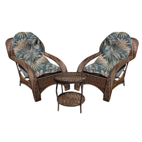 Conjunto de Poltronas Fibra Sintética Espreguiçadeira - 2 Poltronas + Mesa de Centro - Tecido Palmar