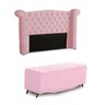 KIT + Cabeceira Com Recamier Baú Dunas Princesa em captonê 1,40 Casal Cama Box Rosa Bebê Corino Dala - 1