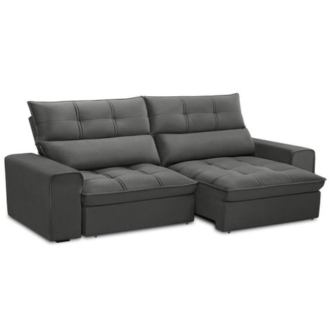 Sofá Retrátil Reclinável para Sala 3 Lugares 210cm Asaph F04 Veludo Cinza Escuro - Lyam Decor
