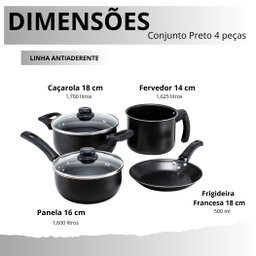 Jogo de Panelas Antiaderente 4 Peças Preto - 5