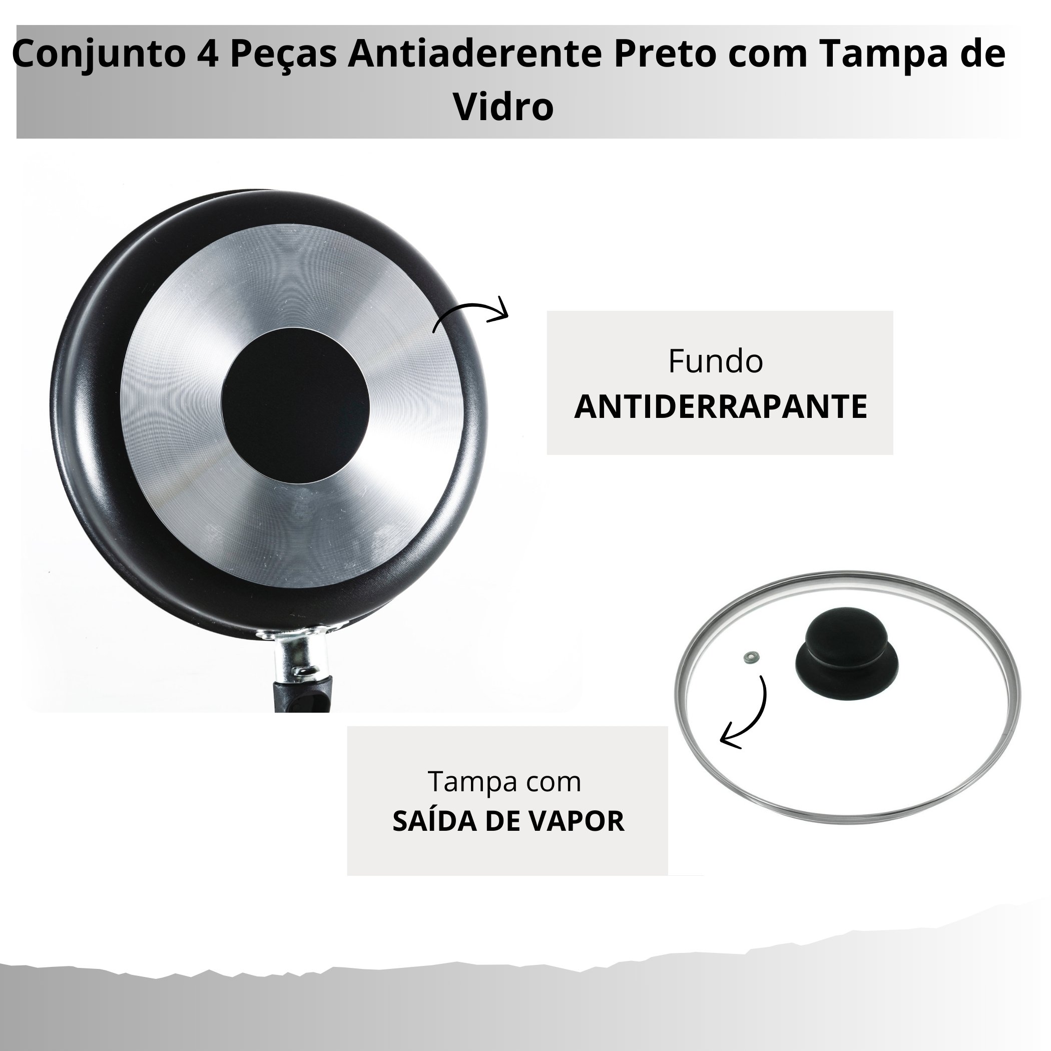 Jogo de Panelas Antiaderente 4 Peças Preto - 4