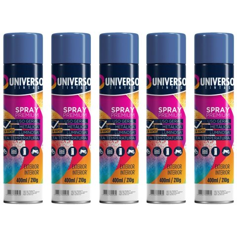 Tinta Spray 400ml Azul Escuro Uso Geral em Aço Ferro Gesso Couro Cerâmica | Universo | Kit 05 Un