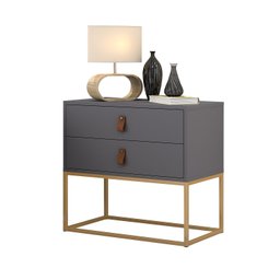 Mesa de Cabeceira Estilo Industrial Unic com Pés de Ferro e Puxadores em Couro - 2