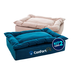Kit 2 Camas Confort Pet Sonos Azul e Bege