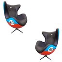 Ver imagem 1 de Kit 2 Poltronas Decorativas Egg Chair Nº20 C/regulagem de Altura Azul/laranja G53 - Gran Belo Poltro