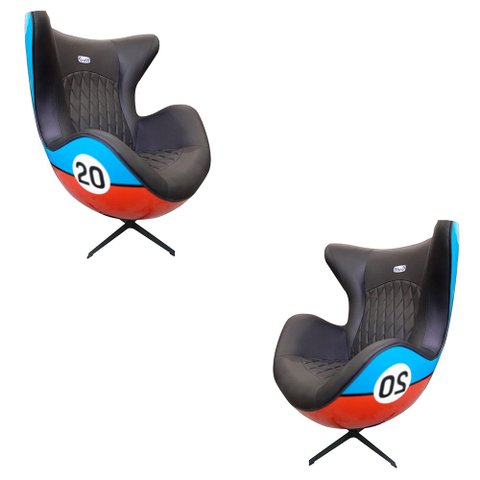 Kit 2 Poltronas Decorativas Egg Chair Nº20 C/regulagem de Altura Azul/laranja G53 - Gran Belo Poltro
