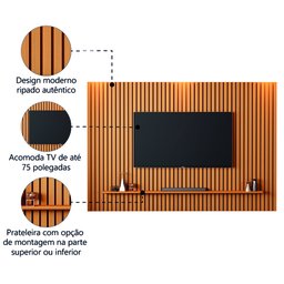 Painel para Tv Ripado até 75 Polegadas Mega 2,20m Cedro Edn - 4