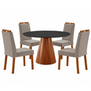 Ver imagem 1 de Conjunto Sala de Jantar Mesa Gênova 110cm Tampo Redondo Vidro Preto com 4 Cadeiras