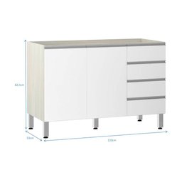 Balcão de Pia sem Tampo para Cozinha 120cm 2 Portas e 4 Gavetas Lis Luciane Móveis - 2
