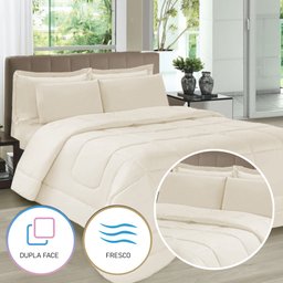 Jogo de Cama Casal 5 Peças com Edredom e Porta Travesseiros Bege Casa Dona - 2