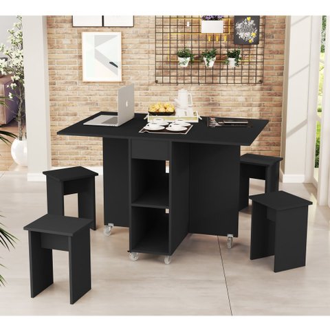 Mesa Retrátil com Banquetas Preto