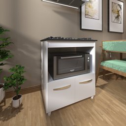Balcão Armário para Fogão Cooktop 5 Bocas e Forno Elétrico Cozinha Evelyn Mobília Decor Branco - 3