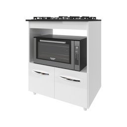 Balcão Armário para Fogão Cooktop 5 Bocas e Forno Elétrico Cozinha Evelyn Mobília Decor Branco - 4