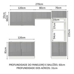Armário de Cozinha Completa 270cm Branco Cinza Lux Madesa 01 - 4