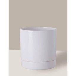 Vaso de Cerâmica com Prato para Plantas Branco Médio - 2